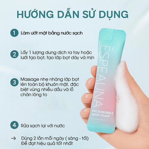 Espeauna Bọt Rửa Mặt Siêu Mịn Microbubble Whip Foam 4ml x 20 gói Espeauna Bọt Rửa Mặt Siêu Mịn Microbubble Whip Foam 4ml x 20 gói