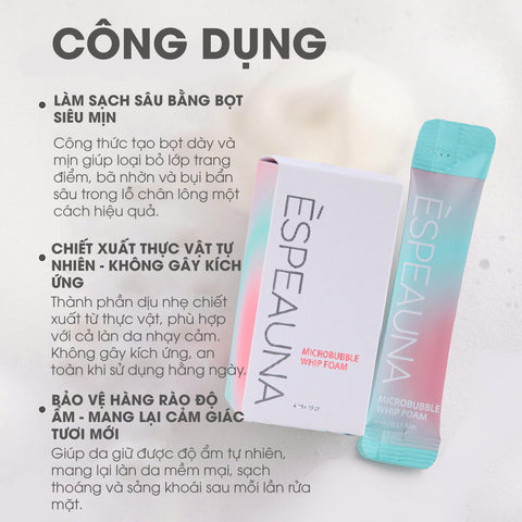 Espeauna Bọt Rửa Mặt Siêu Mịn Microbubble Whip Foam 4ml x 20 gói Espeauna Bọt Rửa Mặt Siêu Mịn Microbubble Whip Foam 4ml x 20 gói