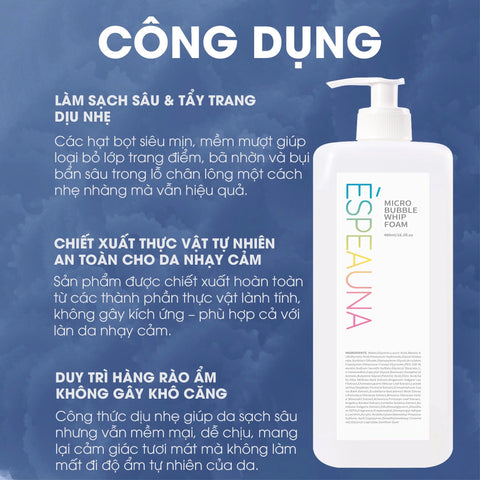 Espeauna Sữa Rửa Mặt Tạo Bọt Thiên Nhiên Microbubble Whip Form Espeauna Sữa Rửa Mặt Tạo Bọt Thiên Nhiên Microbubble Whip Form