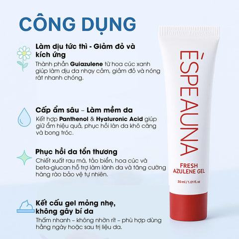 Espeauna Gel Dưỡng Làm Dịu Và Dưỡng Ẩm Fresh Azulene Gel 30ml Espeauna Gel Dưỡng Làm Dịu Và Dưỡng Ẩm Fresh Azulene Gel 30ml